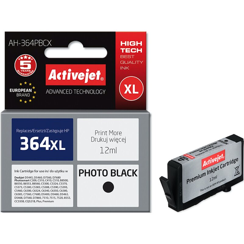 Activejet AH-364PBCX Tusz do drukarki HP, Zamiennik HP 364XL CB322EE;  Premium;  12 ml;  czarny, foto.