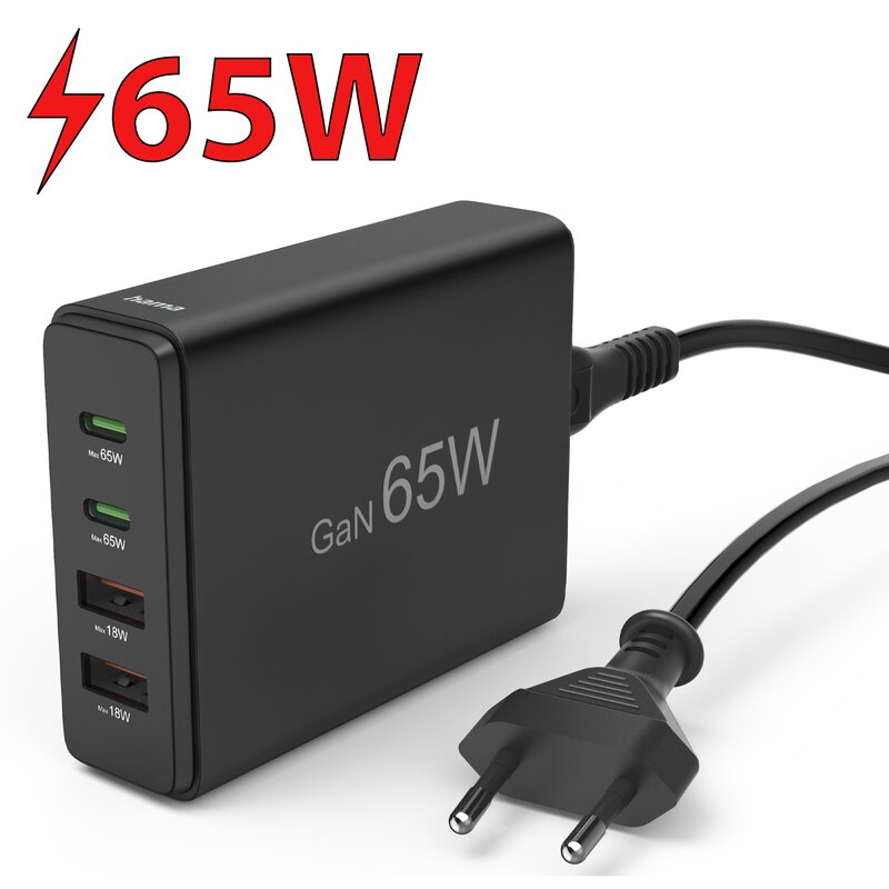 Hama GaN 65W 2x USB-C 2x USB-A Czarny