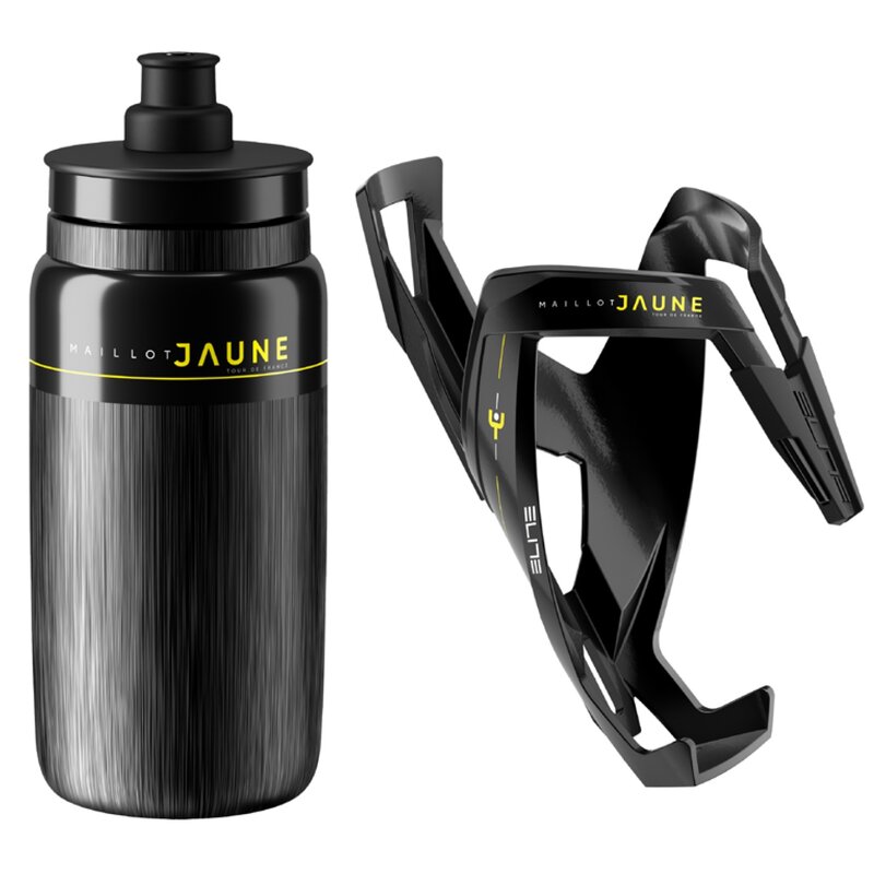 Zestaw ELITE Koszyk Custom Race Plus + Bidon Fly Tex Maillot Jaune 550ml Czarny