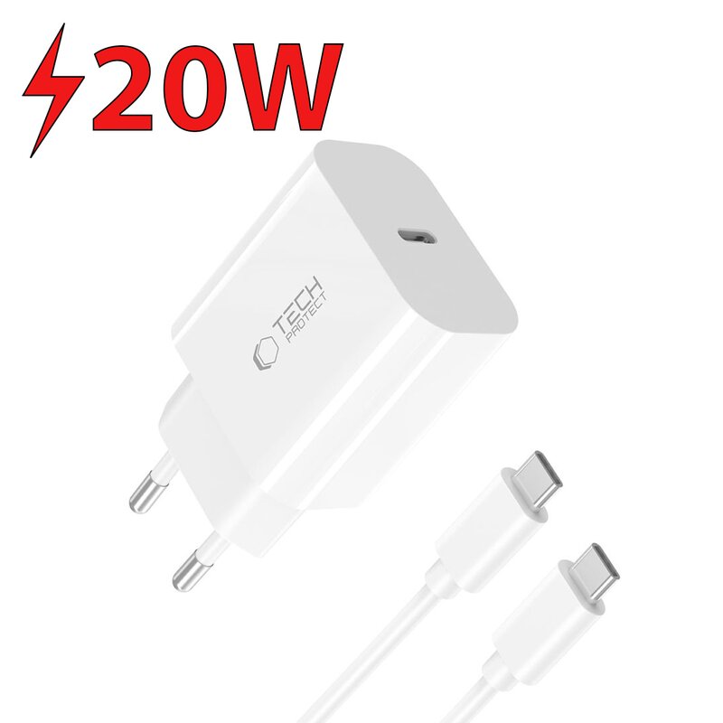 Ładowarka sieciowa TECH-PROTECT NC20W 20W Biały ładowarka do telefonu USB-C + kabel