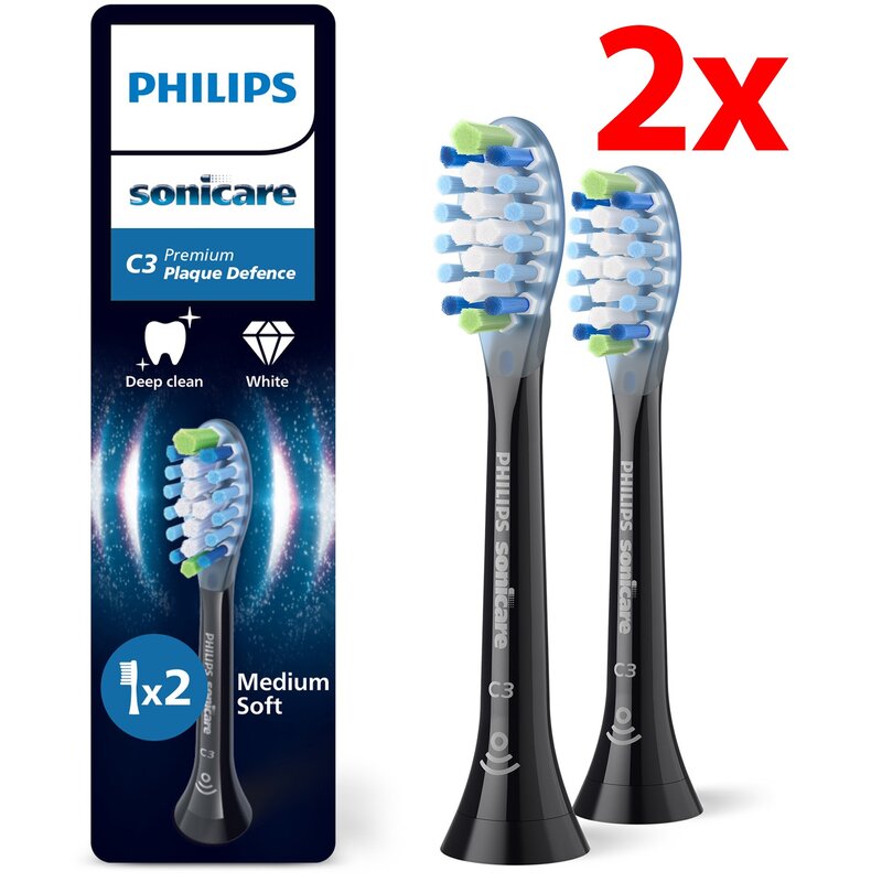 Oryginalne końcówki PHILIPS Sonicare C3 HX9042/88 Średnio miękkie włókna (2 szt.) (Zaawansowane usuwanie płytki bakteryjnej)