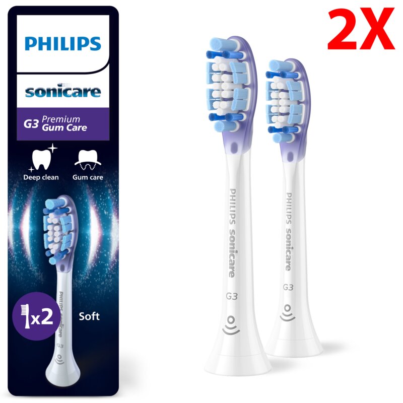 Oryginalna końcówka szczoteczki PHILIPS Sonicare G3 HX9052/87 Miękkie włókna (2 szt.) (Zdrowsze dziąsła)