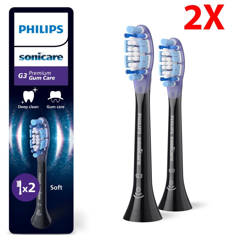 Oryginalna końcówka szczoteczki PHILIPS Sonicare G3 HX9052/88 Miękkie włókna (2 szt.) (Zdrowsze dziąsła)