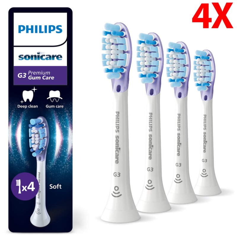 Oryginalna końcówka szczoteczki PHILIPS Sonicare G3 HX9054/87 Miękkie włókna (4 szt.) (Zdrowsze dziąsła)