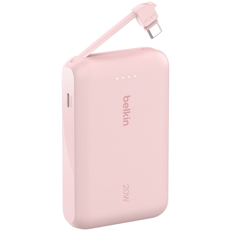 Belkin BPB021HQPK 10000mAh, 20W, Wbudowany kabel USB-C, Różowy