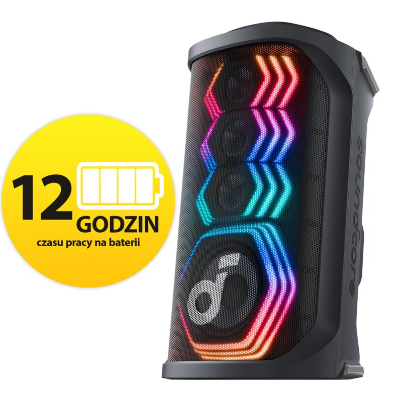 Power Audio SOUNDCORE Rave 3s, 400W, Bluetooth, Dwukierunkowy dźwięk, Wejście mikrofonowe i gitarowe, Aplikacja,  IPX4