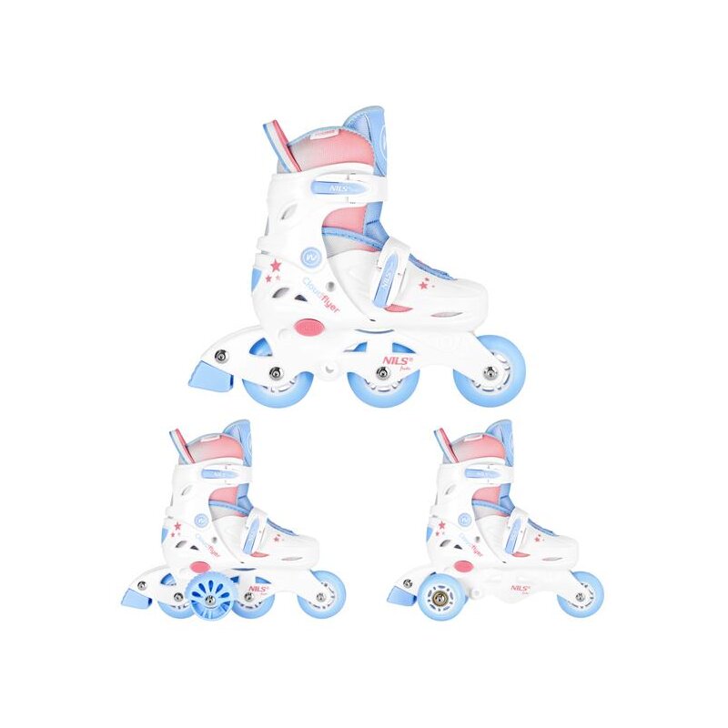 Łyżworolki NILS FUN NJ1190 3w1 (rozmiar 26-29) Biało-różowo-niebieski