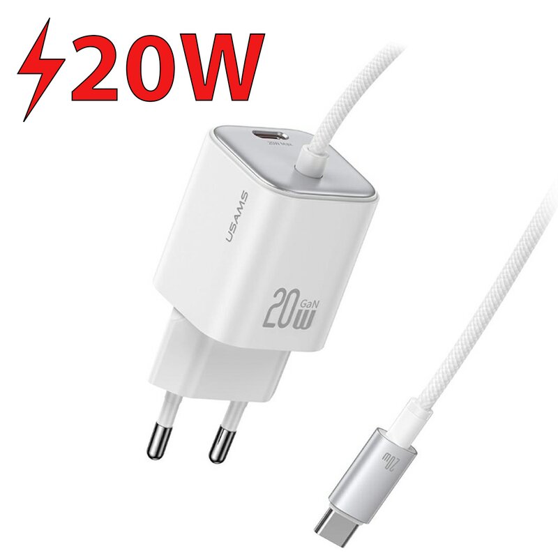 USAMS JC Series CC261 20W GaN Mini Fast Charger 2x USB-C Biały