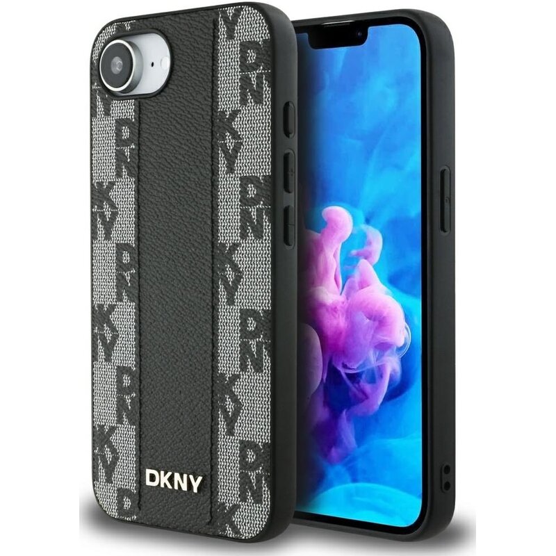 Etui DKNY Leather Checkered Mono Pattern MagSafe do Apple iPhone 16e/17e Czarny