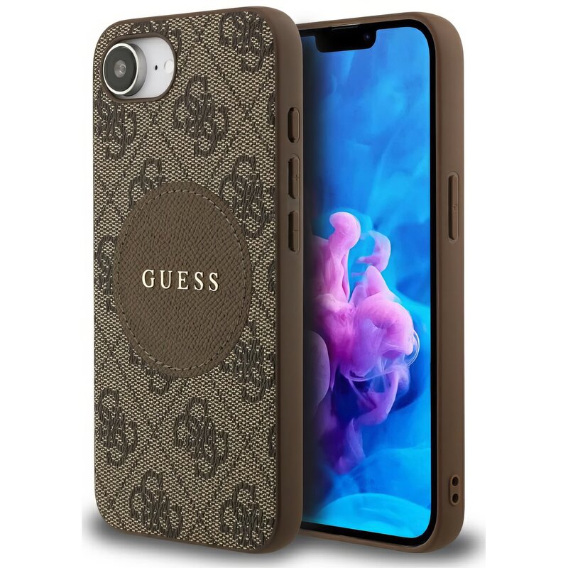 Etui GUESS 4G Circle Classic Logo MagSafe do Apple iPhone 16e/17e Brązowy