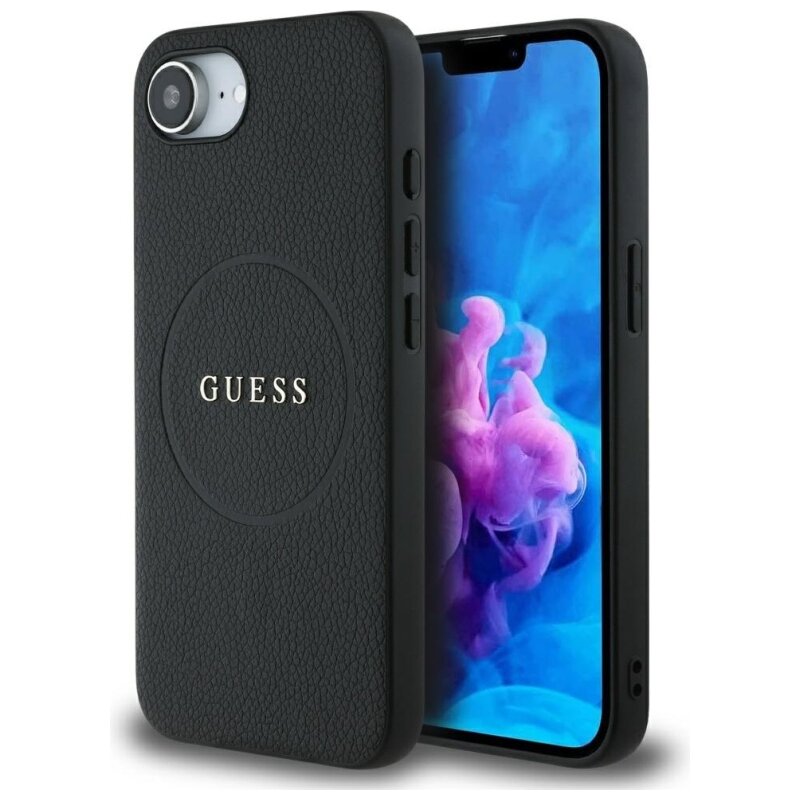 Etui GUESS Grained Ring MagSafe do Apple iPhone 16e/17e Czarny