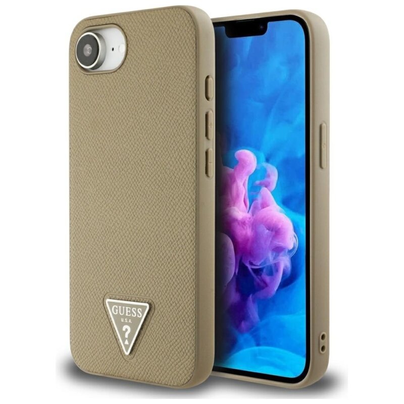 Etui GUESS Grained Triangle MagSafe do Apple iPhone 16e/17e Brązowy