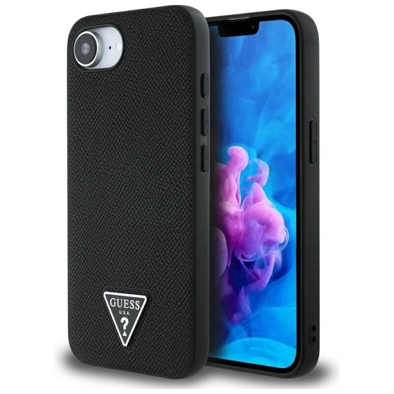 Etui GUESS Grained Triangle MagSafe do Apple iPhone 16e/17e Czarny