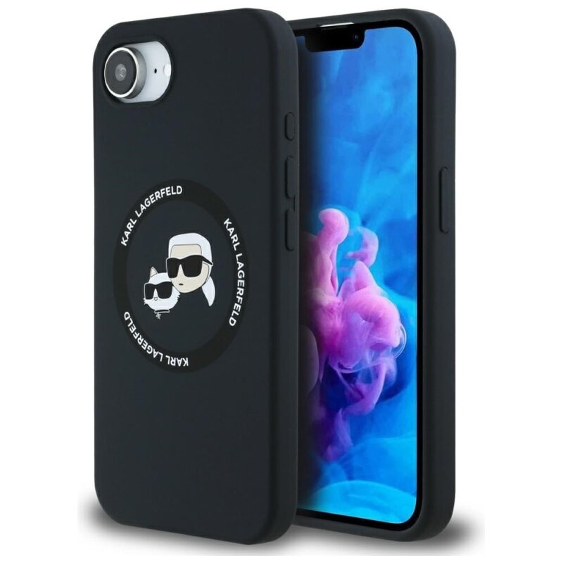 Etui KARL LAGERFELD Silicone Karl&Choupette Heads MagSafe do Apple iPhone 16e/17e Czarny