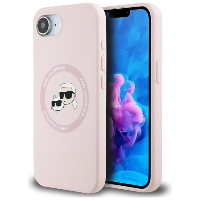 Etui KARL LAGERFELD Silicone Karl&Choupette Heads MagSafe do Apple iPhone 16e/17e Różowy