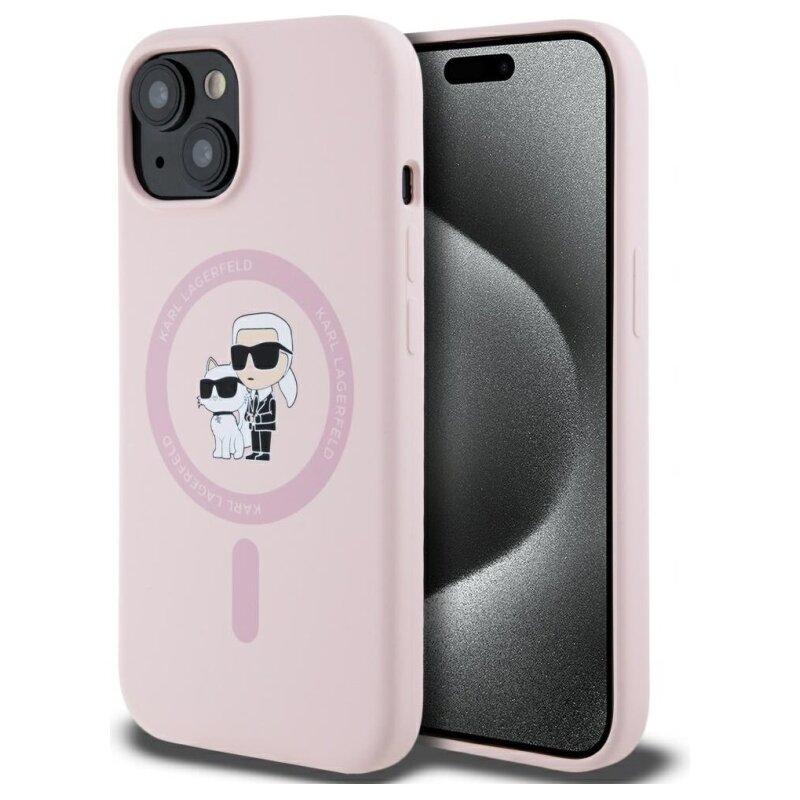 Etui KARL LAGERFELD Silicone Karl&Choupette MagSafe do Apple iPhone 15 Plus Różowy