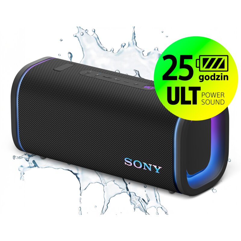 Głośnik mobilny SONY ULT Field 5  Bateria 25 godz. Szybkie ładowanie, 10 pasmowy EQ, IP67, Sound Field Optimisation, Czarny