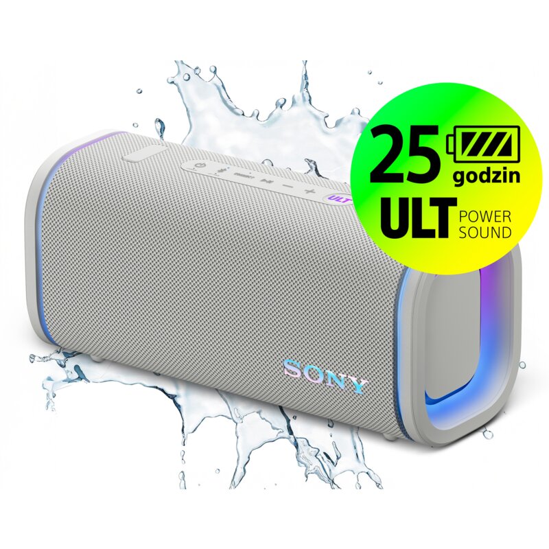 Głośnik mobilny SONY ULT Field 5  Bateria 25 godz. Szybkie ładowanie, 10 pasmowy EQ, IP67, Sound Field Optimisation, Biały