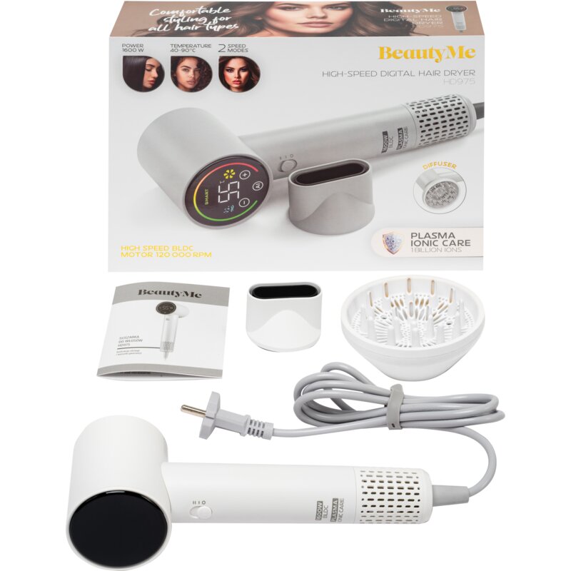 Suszarka BEAUTYME HD975 SMART z czujnikiem temperatury i panelem dotykowym Biała 1600W