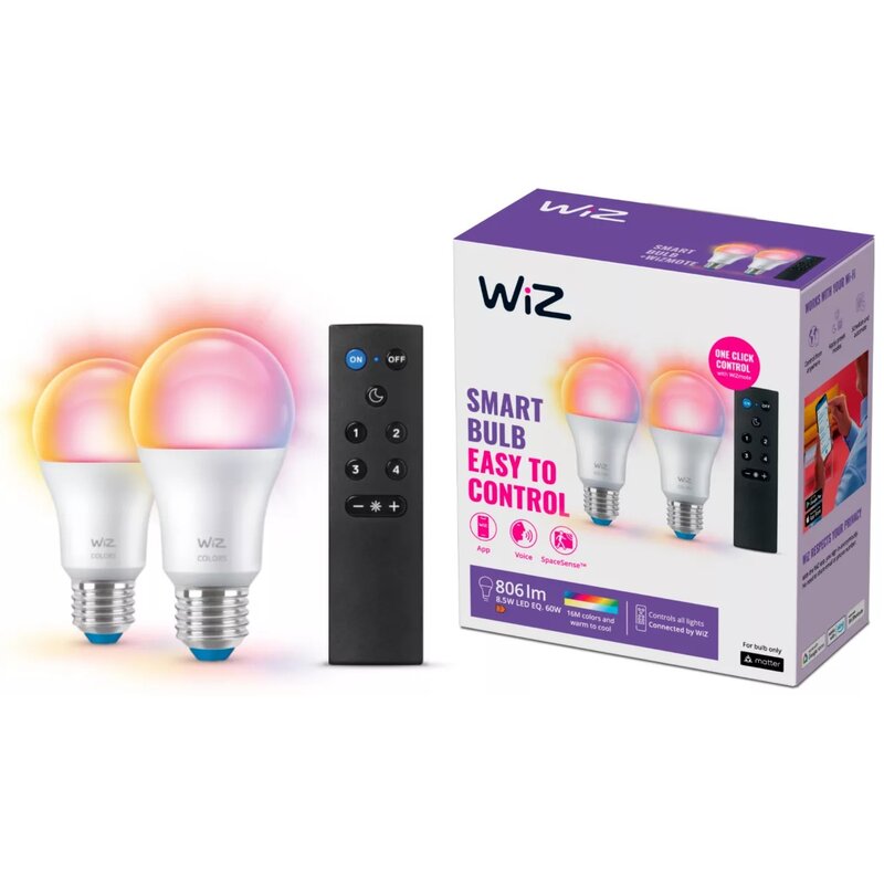 Inteligentna żarówka LED WIZ 8.5 W E27 A60 (60 W) (2 szt.) + Pilot