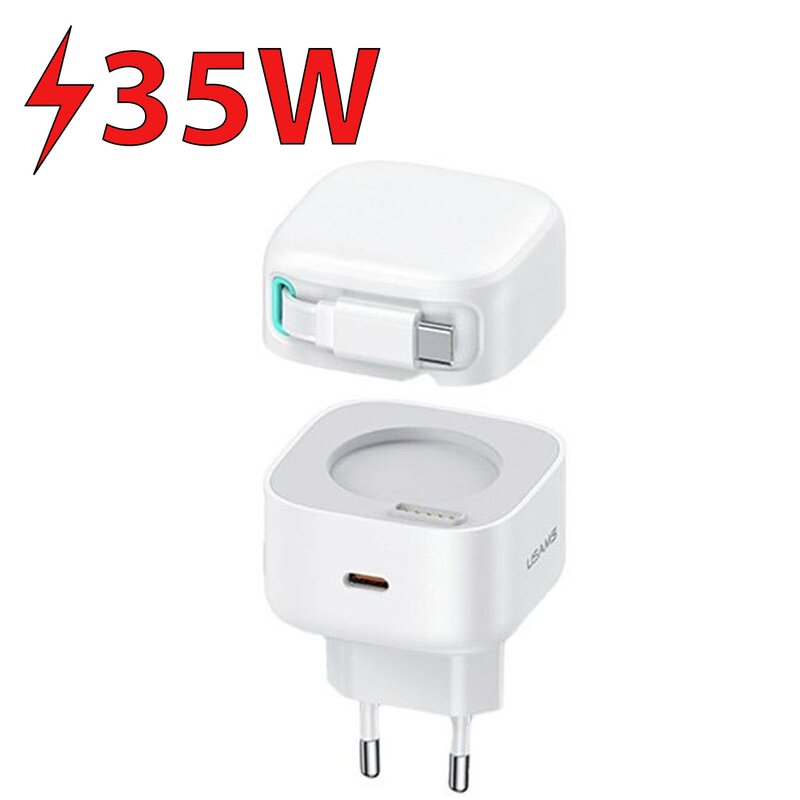 USAMS CC202TC02 1xUSB-C ze zwijanym kablem Lighning PD+QC 35W Biały