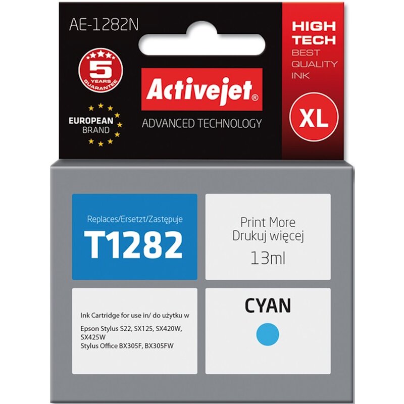 Activejet AE-1282N Tusz do drukarki Epson, Zamiennik Epson T1282; Supreme; 13 ml; błękitny.