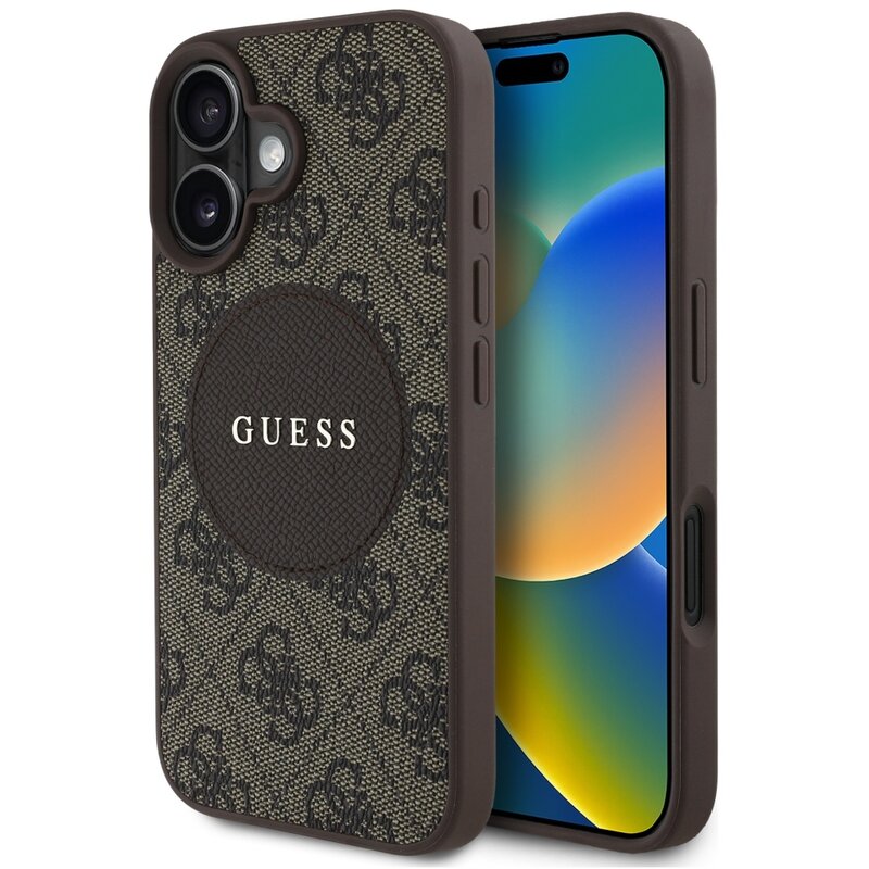 Etui GUESS 4G Circle Classic Logo MagSafe do Apple iPhone 16 Brązowy
