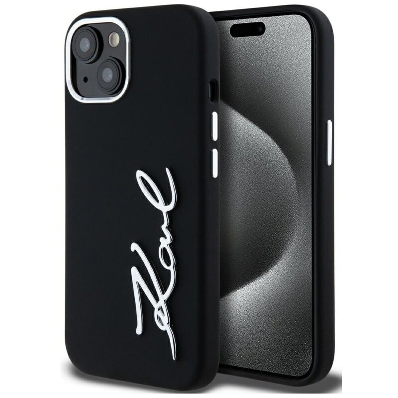 Etui KARL LAGERFELD Silicone Metal Script Logo do Apple iPhone 15 Czarny