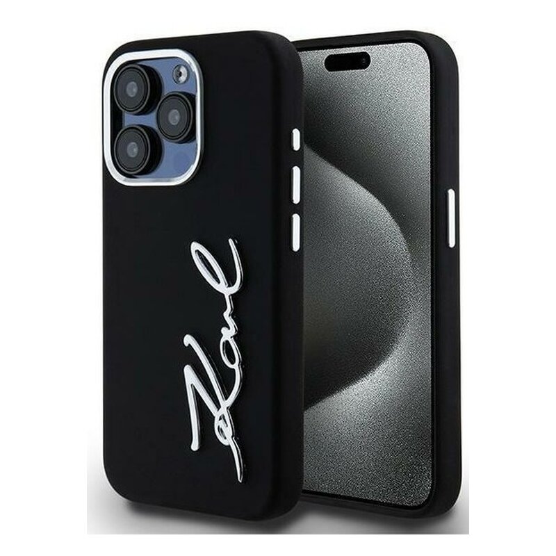 Etui KARL LAGERFELD Silicone Metal Script Logo do Apple iPhone 15 Pro Max Czarny