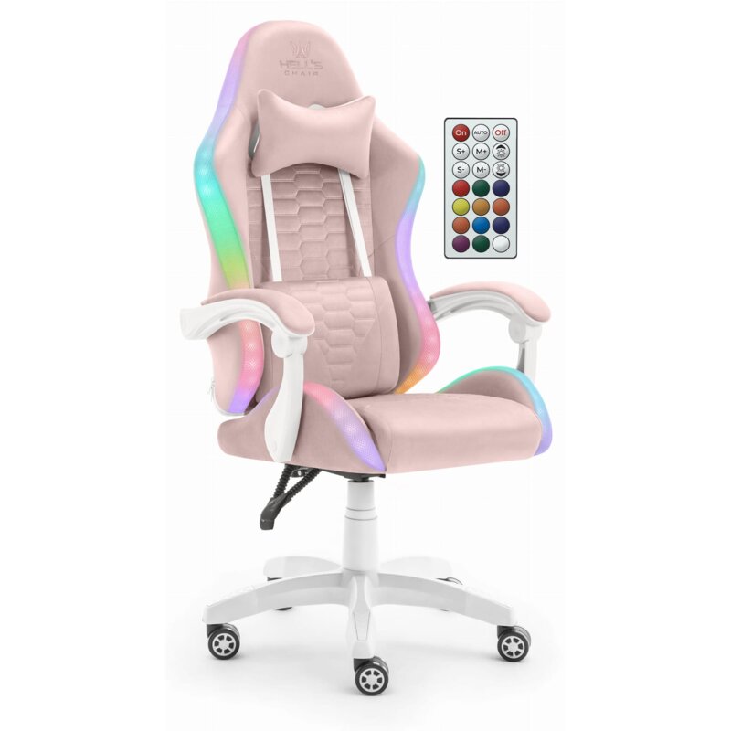 Fotel gamingowy HELL'S CHAIR HC-1000 LED RGB Różowo-biały
