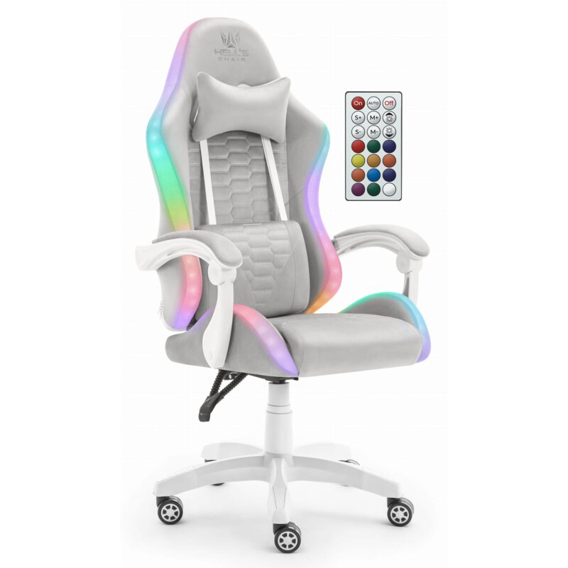 Fotel gamingowy HELL'S CHAIR HC-1000 LED RGB Szaro-biały