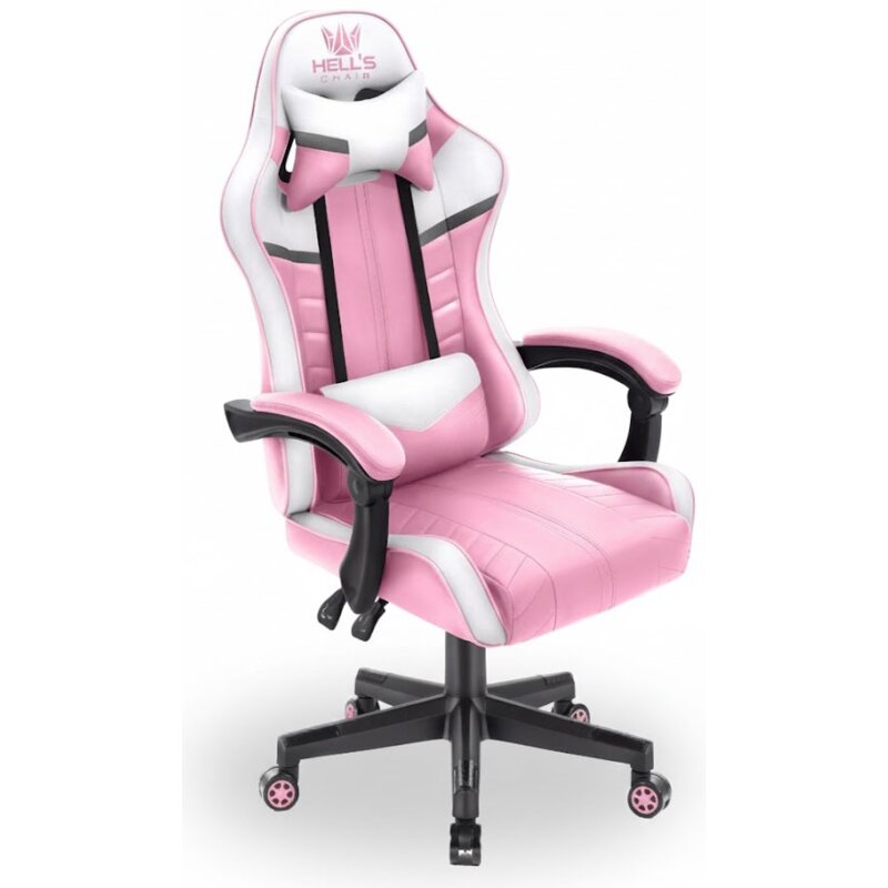 Fotel gamingowy HELL'S CHAIR HC-1004 Kids Różowo-biało-szary