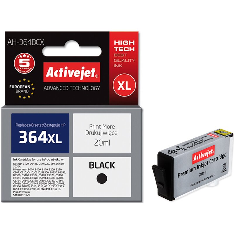Activejet AH-364BCX Tusz do drukarki HP, Zamiennik HP 364XL CN684EE;  Premium;  20 ml;  czarny.