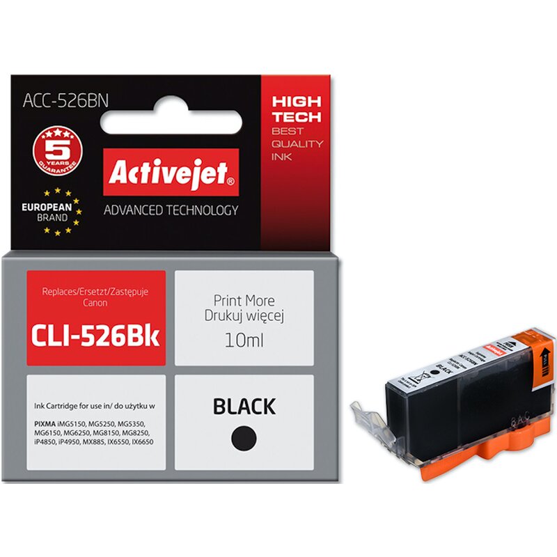 Activejet ACC-526BN Tusz do drukarki Canon, Zamiennik Canon CLI-526Bk; Supreme; 10 ml; czarny.