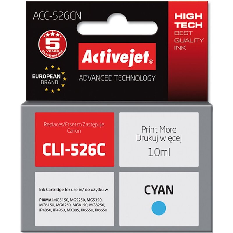 Tusz ACTIVEJET do Canon CLI-526C Błękitny 10 ml ACC-526CN