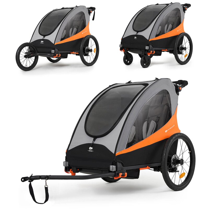 Przyczepka rowerowa KINDERKRAFT Nava 3w1 60kg Pasy Pomarańczowy
