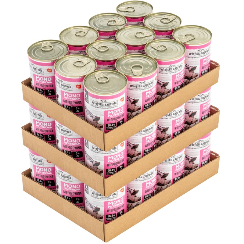 Karma dla psa WIEJSKA ZAGRODA Wieprzowina 36 x 400 g