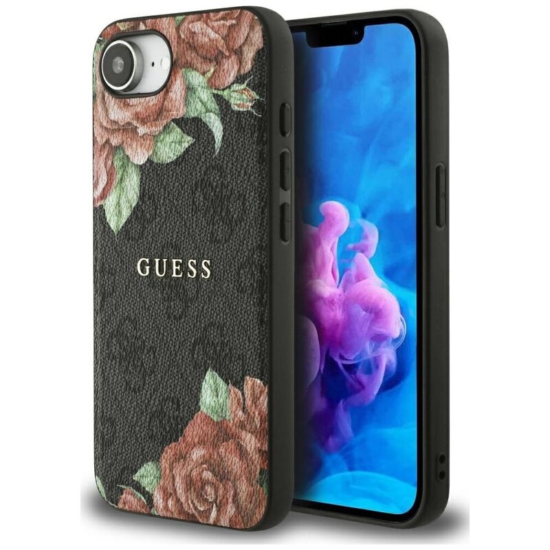 Etui GUESS 4G Flowers Print MagSafe do Apple iPhone 16e/17e Czarny