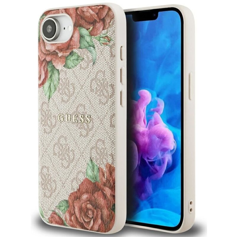 Etui GUESS 4G Flowers Print MagSafe do Apple iPhone 16e/17e Różowy