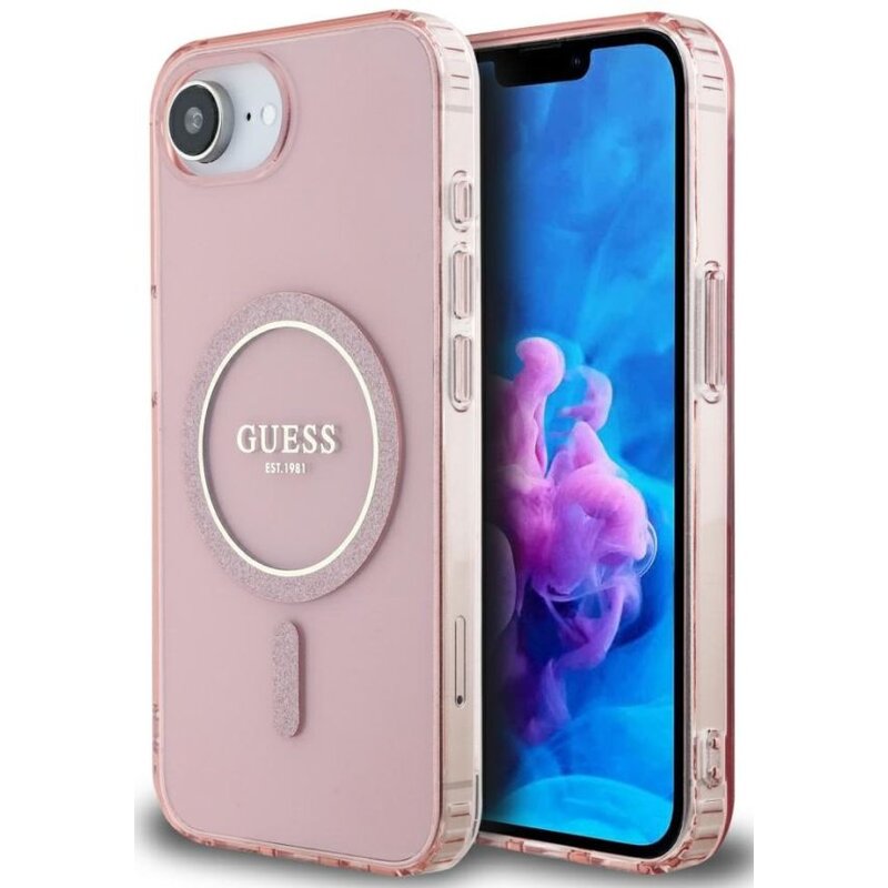 Etui GUESS IML Glitter Circle MagSafe do Apple iPhone 16e/17e Różowy
