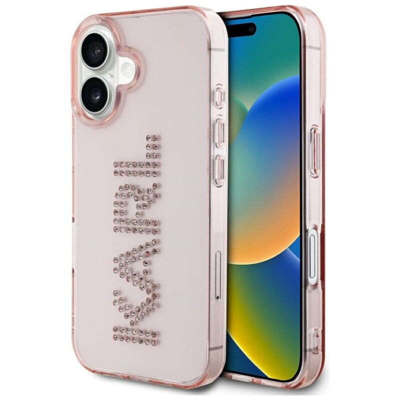 Etui KARL LAGERFELD IML Rhinestones Logo do Apple iPhone 16 Przezroczysto-różowy