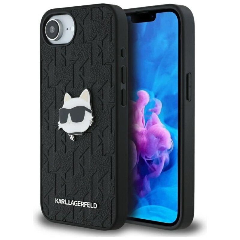 Etui KARL LAGERFELD Monogram Choupette Head Pin do Apple iPhone 16e/17e Czarny