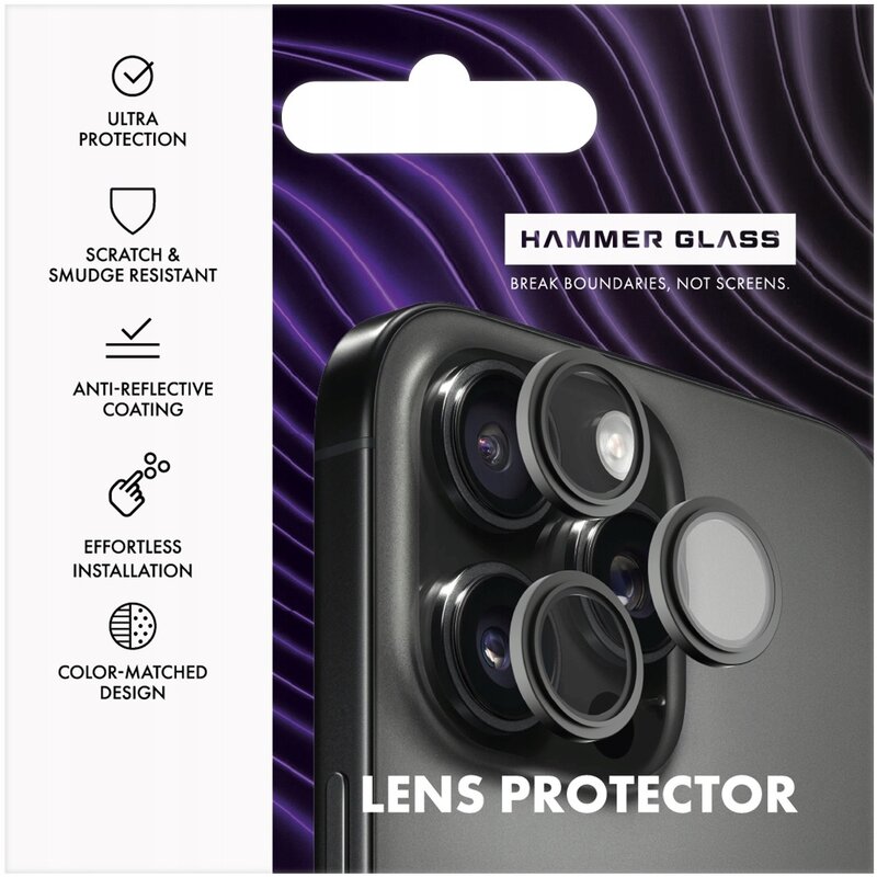 Szkło hartowane na obiektyw HAMMER GLASS Lens Protector do Apple iPhone 14 Pro/14 Pro Max Srebrny