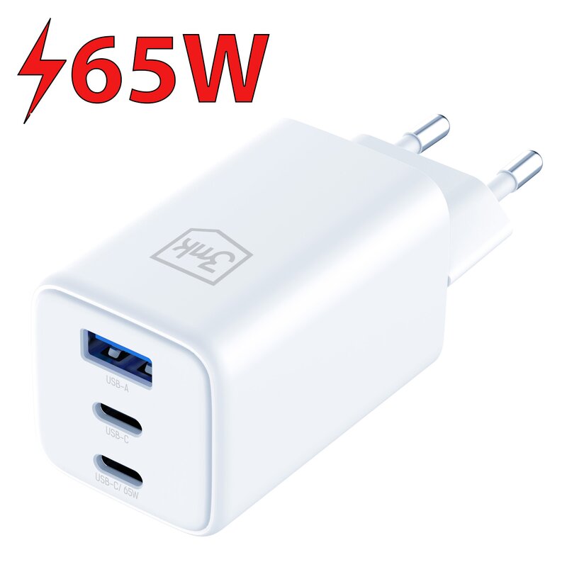 3mk Hyper GaN Charger 65W QC4+ PD PPS USB 1A2C Biały