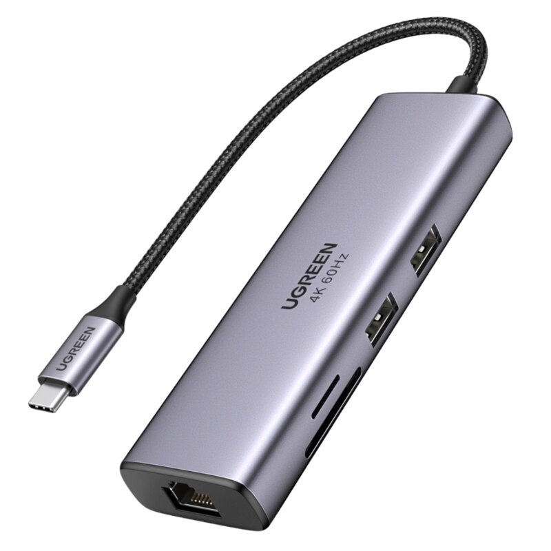 UGREEN CM512 7w1 2x USB 3.2 Gen 1 HDMI USB Typ C RJ45 SD/TF Szary