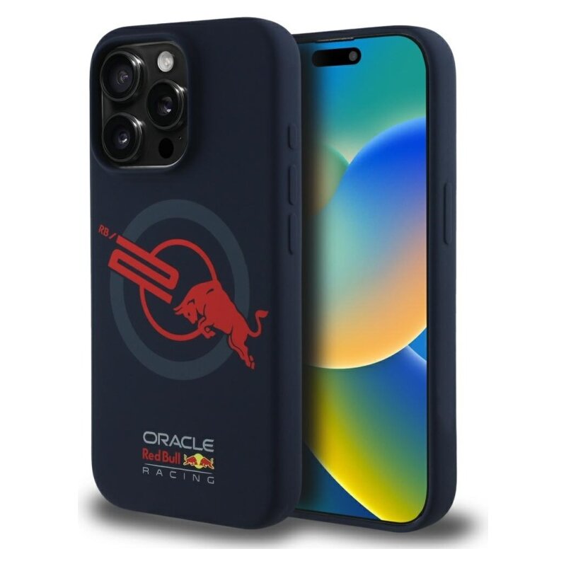 Etui RED BULL HC Silicone ORBR20 Logo Red Lining MagSafe do Apple iPhone 15 Pro Granatowy