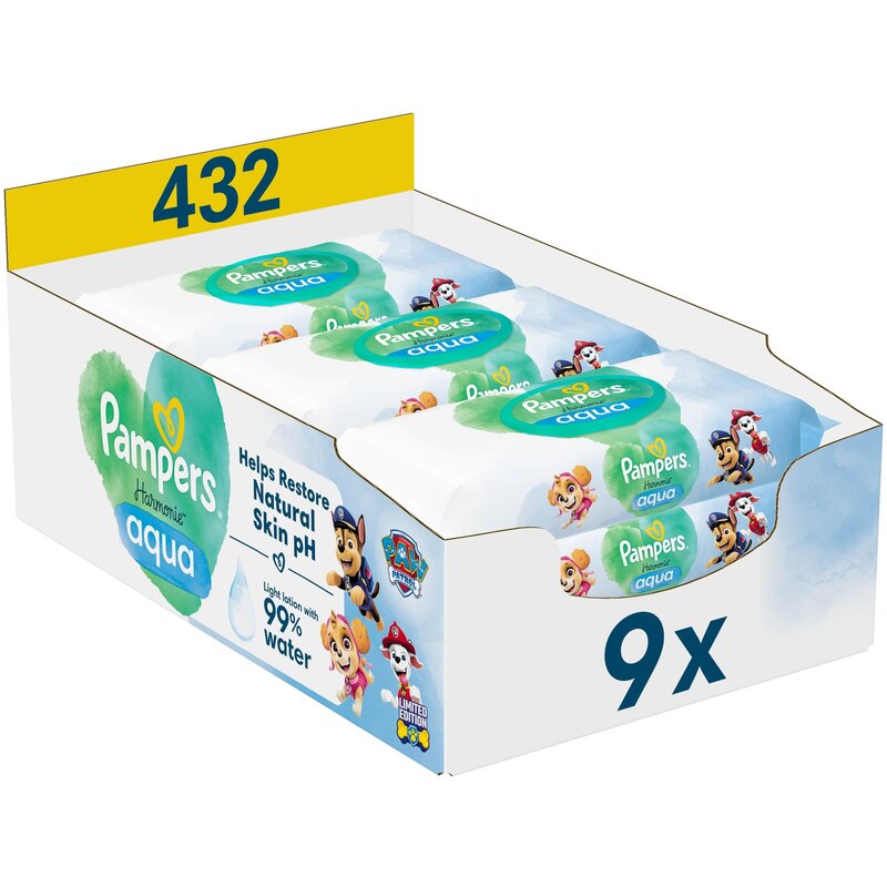 Chusteczki nawilżane PAMPERS Harmonie Aqua Psi Patrol (432 szt.)