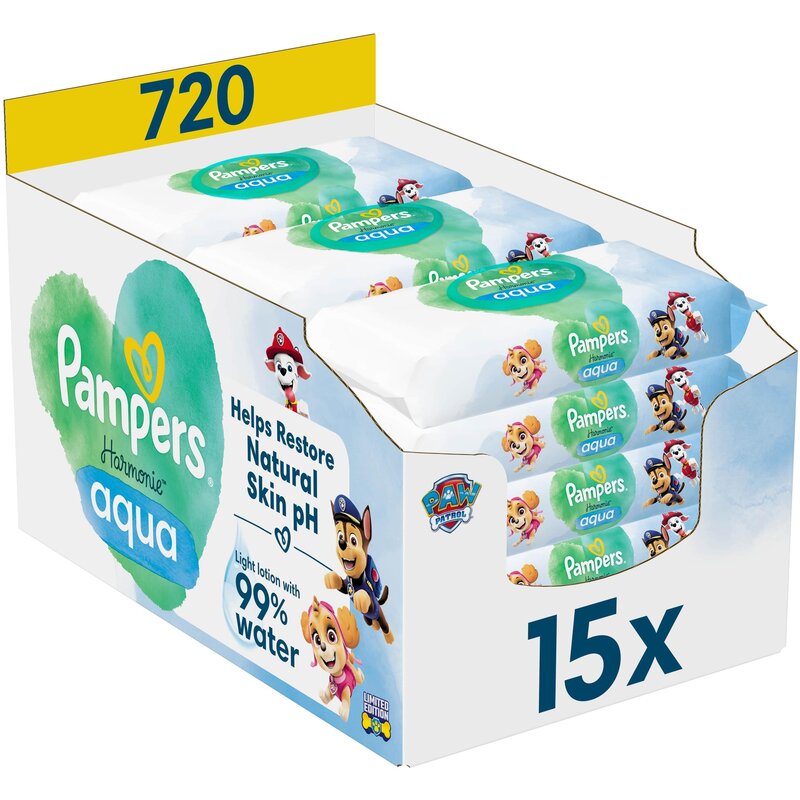 Chusteczki nawilżane PAMPERS Harmonie Aqua Psi Patrol (720 szt.)
