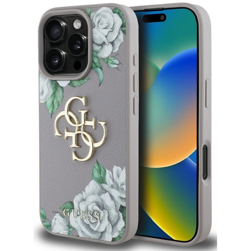 Etui GUESS Grained Roses Big 4G Logo do Apple iPhone 16 Pro Fioletowy