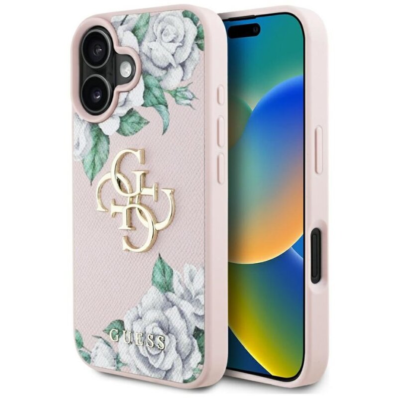 Etui GUESS Grained Roses Big 4G Logo do Apple iPhone 16 Różowy
